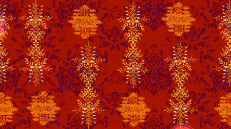 Flowers with leaves and chamomile with cornflowers on red, orange and purple colors. Raster - stock. Sketch background pattern.の写真素材