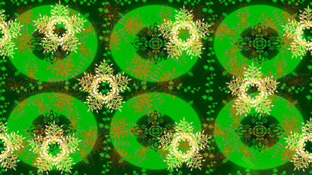Winter christmas snow flat crystal element. Weather illustration ice collection. Xmas frost snow flake isolated silhouette symbol. Snowflake raster icon background green, blue and yellow color. Rasterの写真素材