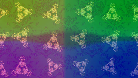 Flat lay. Winter pattern made of snowflake on golden colors. Raster illustration. Winter concept.の写真素材
