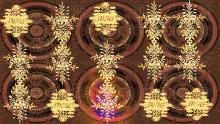 Isolated of raster brown, yellow and beige snowflakes. Fine winter ornament. Snowflakes collection. Raster illustration.の写真素材