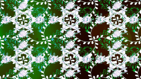 Scenic flower pattern on green, neutral and brown colors. Floral composition, hand painted, delicate template. Top view, soft style. Stylish invitation for valentines day and greeting card concept.の写真素材