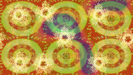 Yellow, orange and green icon silhouette. Symbol of celebration. Raster illustration. New Year sign. Snowflake winter isolated on yellow, orange and green colors. For Christmas design.の写真素材