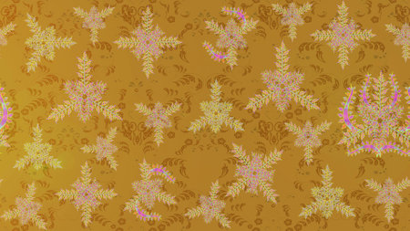 Crystal snowflake in brown, yellow and neutral colors. Raster illustration.の写真素材