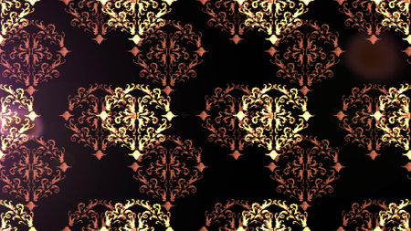 Seamless golden texture curls. Oriental style arabesques. Brilliant lace, paisley. Openwork delicate golden pattern. Seamless pattern on black, brown and gray colors with golden elements. Raster.の写真素材