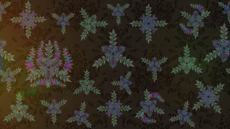 Flowers on gray, brown and green colors. Raster illustration. Sketch flowers pattern. Flat Flower Elements Design. In Asian textile style. Color Spring Theme sketch pattern Background.の写真素材