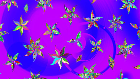 Flowers on violet, magenta and blue colors. Raster flat flowers sketch pattern. Design gift wrapping paper, greeting cards, posters and banner design.の写真素材