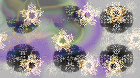 Modern abstract design poster, cover, card design in gray, neutral and violet colors. Trendy stylized snowflakes and elements Memphis cards. Snowflakes design. Retro style texture, winter elements.の写真素材