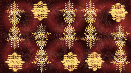 Snowflakes design. Trendy stylized snowflakes and elements Memphis cards. Retro style texture, pattern winter elements. Modern design poster, cover, card design in brown, red and yellow colors.の写真素材