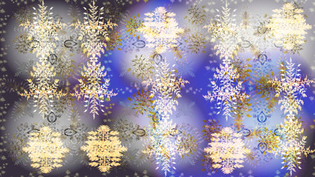 Christmas cute background with snowflakes abstract background. Gray, neutral and violet snowflakes. Raster illustration. Colors. Holiday design for Christmas and New Year fashion prints.の写真素材