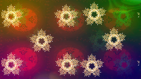 Beautiful decoration. Symbol of winter. Isolated watercolor snowflakes on brown, green and purple colors. Illustration snowflake.の写真素材
