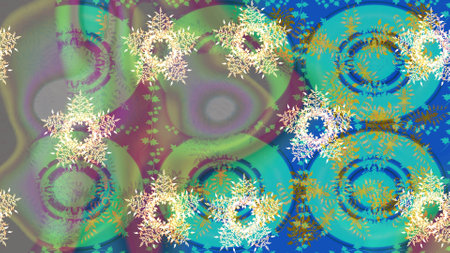 Flat design with abstract snowflakes isolated on colors background. Snowflake colorful pattern. Raster snowflakes background. Raster illustration. Snowflakes pattern.の写真素材