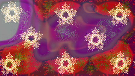 Flat snow doodle icons, snow flakes silhouette for Christmas banner, cards. Cute abstract snowflake raster design on purple, red and brown colors. New year snowflake.の写真素材