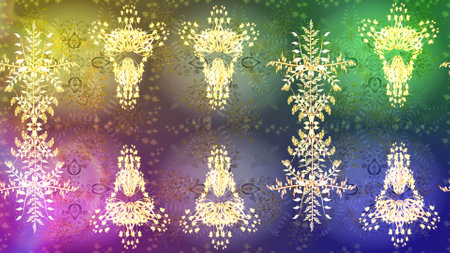 Christmas raster pattern with holidays decorations. Raster christmas abstract colorful background with falling snowflake.の写真素材