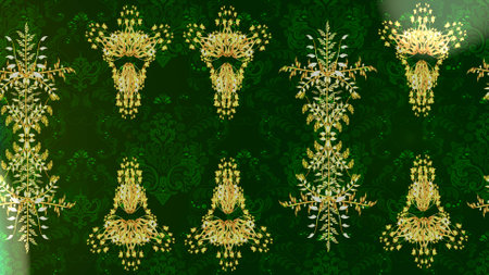 Snowflake isolated. Snowflake ornament on a blue, green and gray colors. Cute ornament object. Snowflake ornament Raster illustration.の写真素材