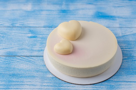 Trendy mousse cake. Mousse hearts decor.の写真素材