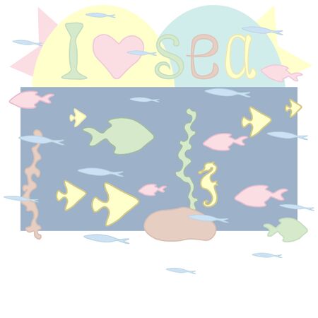 drawing the fantasy of the sea of fish and the inscription I love the seaのイラスト素材
