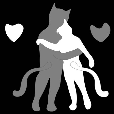 Hand drown doodle lovers gray cat and white cat.のイラスト素材