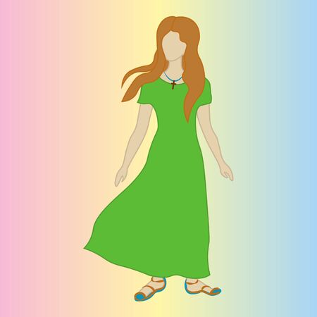 girl in green dress with a cross.のイラスト素材