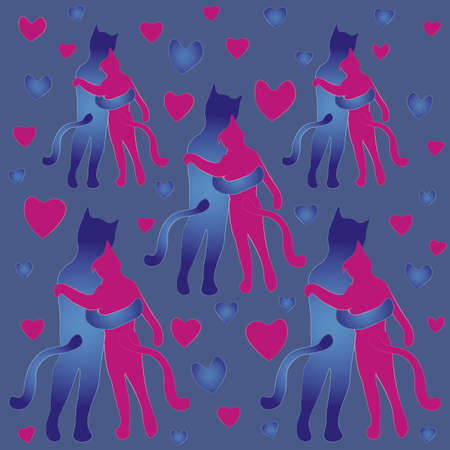 Cats in love cuddle. Valentine day background, template, gift wrapのイラスト素材