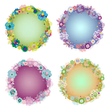 round floral stickers. set of 4 different colorsのイラスト素材