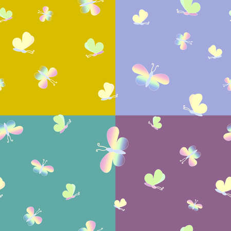 Delicate multicolored butterflies a seamless pattern on 4 backgroundsのイラスト素材