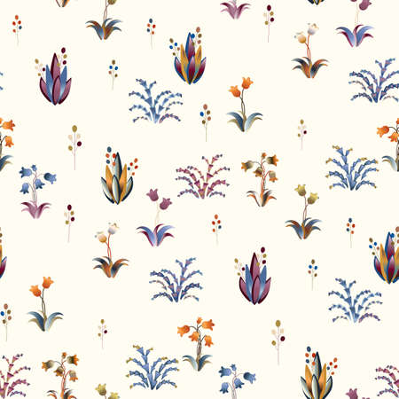 Flowers and plants a seamless pattern on a light backgroundの写真素材