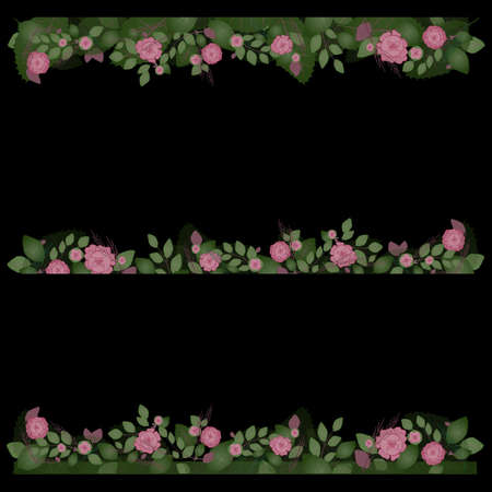 Flower wreath with roses - frame for decor. 3 options floral borderのイラスト素材