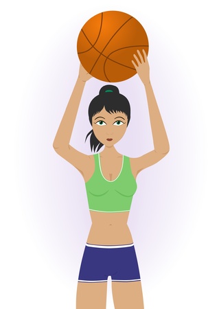 girl throwing basketballのイラスト素材