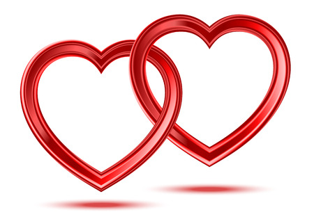 Abstract two red glass shiny hearts on the white background.のイラスト素材