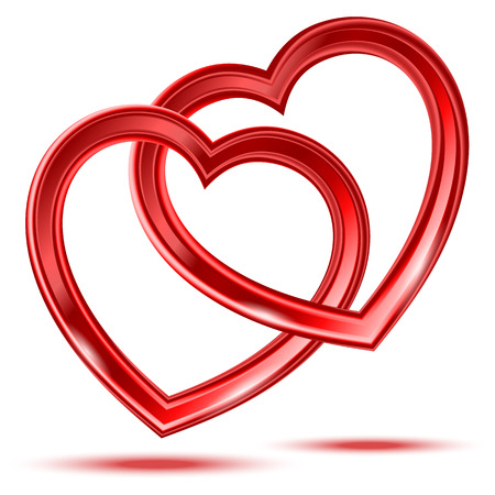 Abstract two red glass shiny hearts on the white background.のイラスト素材