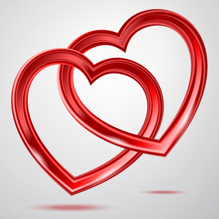 Abstract two red glass shiny hearts on the gray background.のイラスト素材