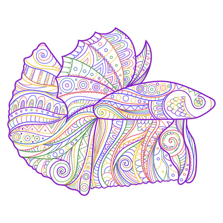 Hand Drawn Illustration of Betta Fish. Clothing print in Boho Styleのイラスト素材