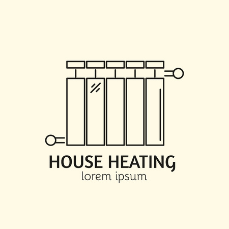 House Heating Single Logo. Illustration of Radiator made in trendy line style vector. Clean and Simple modern emblem for shop product or company. Perfect for your business.のイラスト素材