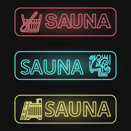 Set of Neon Sauna Bannersのイラスト素材