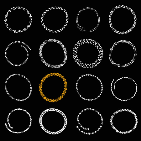 Hand drawn round logo frames set. Collection of Ethnic Stylized Templates for identity design, save the date wedding invitation, stamp or frame. Pattern brushes are included.のイラスト素材