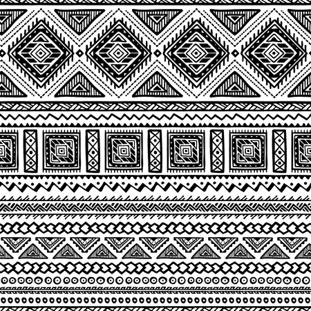 Vector Seamless Pattern in Ethnic style. Hand drawn stripe textile design. Boho fabric print. All elements are cropped - no clipping mask.のイラスト素材