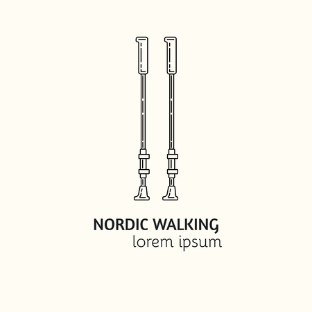 Unique outline style vector template with nordic walking sticks. Editable Stroke Vector Icon. Clean and minimalist symbol perfect for your business. Active lifestyle concept.のイラスト素材