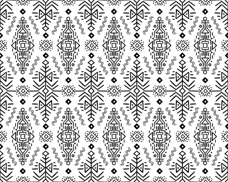 Vector Seamless Pattern in Ethnic Style. Creative tribal endless ornament, perfect for textile design, wrapping paper, wallpaper or site background. Trendy hand drawn boho tile.のイラスト素材