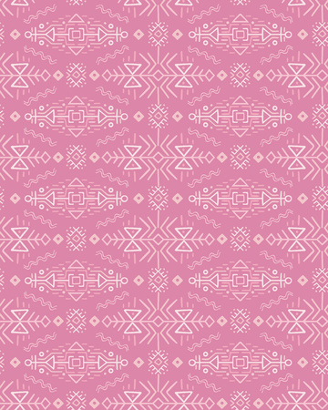 Vector Seamless Pattern in Ethnic Style. Creative tribal endless ornament, perfect for textile design, wrapping paper, wallpaper or site background. Trendy hand drawn boho tile.のイラスト素材