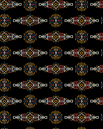 Vector Seamless Pattern in Ethnic Style. Creative tribal endless ornament, perfect for textile design, wrapping paper, wallpaper or site background. Trendy hand drawn boho tile.のイラスト素材