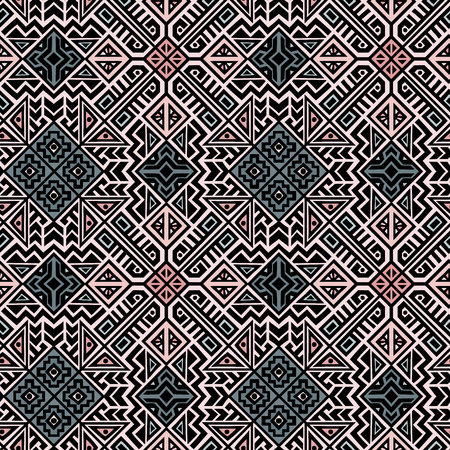 Geometric seamless pattern created in trendy ethnic style. Unique boho tile. Perfect for textile design, wrapping paper, wallpaper, site backdrop and screens background.のイラスト素材
