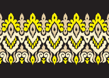 Colorful ikat stripe pattern in vintage ethnic style on black background. Baroque seamless ornament. Modern vector design. Creative oriental embroidery.のイラスト素材
