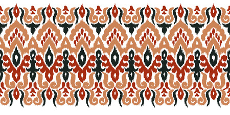 Colorful ikat stripe pattern in vintage ethnic style on white background. Baroque seamless ornament. Modern vector design. Creative oriental embroidery.のイラスト素材