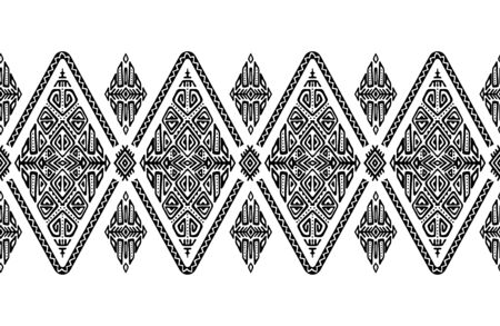 African embroidery ornament seamless stripe pattern. Polynesian decorative border. Aztec Peru Mexican Scandinavian traditional decor.のイラスト素材
