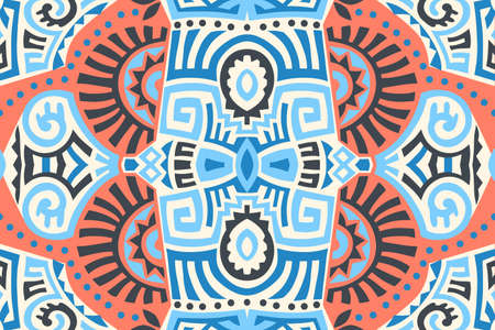 Abstract Ethnic Vector Seamless Pattern. Trendy boho tile. African textile design. Scandinavian ornament. Perfect for wallpaper, cloth, wrapping paper and other endless fill.のイラスト素材