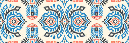 Abstract Ethnic Vector Seamless Pattern. Trendy boho tile. African textile design. Scandinavian ornament. Perfect for wallpaper, cloth, wrapping paper and other endless fill.のイラスト素材