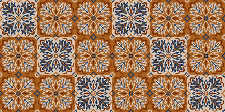 Azulejos ceramic tile design. Talavera tracery motif. Unique creative endless fill swatch. Portuguese, Spanish, Mexican, Brazilian folklore ornament. Ethnic style vector hand drawn seamless pattern.のイラスト素材