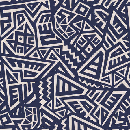Unique Geometric Vector Seamless Pattern made in ethnic style. Aztec textile print. African traditional design. Creative boho pattern. Perfect for site backgrounds, wrapping paper and fabric design.のイラスト素材