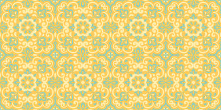 Azulejos ceramic tile design. Talavera tracery motif. Unique creative endless fill swatch. Portuguese, Spanish, Mexican, Brazilian folklore ornament. Ethnic style vector hand drawn seamless pattern.のイラスト素材