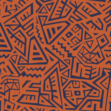 Unique Geometric Vector Seamless Pattern made in ethnic style. Aztec textile print. African traditional design. Creative boho pattern. Perfect for site backgrounds, wrapping paper and fabric design.のイラスト素材